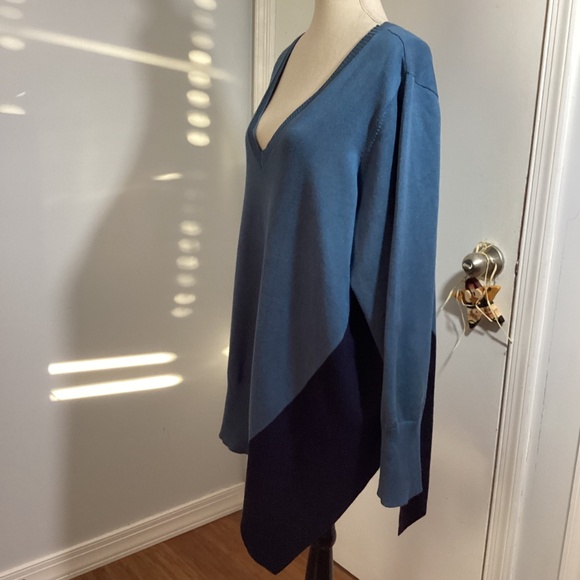 89TH + MADISON PLUS 3X V NECK SWEATER PULLOVER ASYMMETRICAL COLORBLOCK TEAL NAVY - Picture 6 of 11
